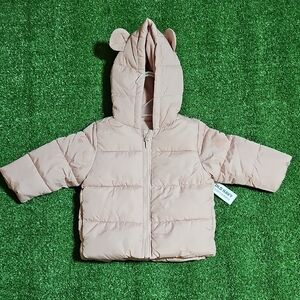 Old Navy Blush Puffer Jacket with Hood Ears 6-12 M